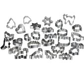 Relaxdays set de 36 moldes para galletas, cortadores de variedad de formas, masa, fondant, acero inoxidable, plateado