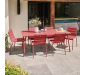 Conjunto mesa de jardín y 6 sillas de metal rojo, palavas - oviala