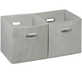Relaxdays cajas de almacenaje, set de dos cestas, sin tapa, con asas, plegable, cuadrado, 30 cm, gris