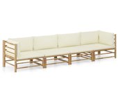 Vidaxl set de muebles de jardín 4 piezas bambú y cojines blanco crema