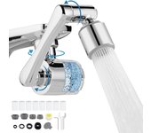 Extensión de grifo multifuncional giratorio 1080° con 8 filtros, extensión de grifo de latón, boquilla aireadora de grifo de 2 modos para grifos