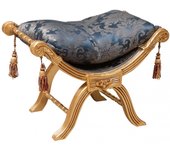 Biscottini banqueta luigi xvi en madera maciza de haya - pouf reposapiés en tela azul damascada - banco para entrada, salón - acabado dorado