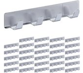 Percheros autoadhesivos 4 ganchos, set de 30, acero inoxidable, baño y cocina, 16 cm, colgador llaves, plateado