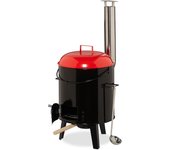 Relaxdays barbacoa portátil con olla, esmaltada, parrilla con recipiente guisos, 14 litros, para acampada, rojo y negro