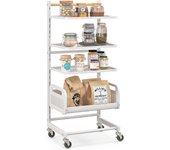 Costway carrito de almacenamiento 4 niveles, multifuncional organizador carrito con estantes ajustables y mango de madera, carro rodante con ruedas bl