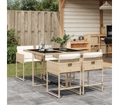 Conjunto de comedor de jardín con cojines 5 piezas polirratán beige
