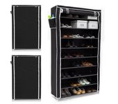 3 zapateros, 161x88x30 cm, armario vertical, estantería, 45 pares de zapatos, 10 pisos, cubierta con cremallera, negro