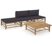 Vidaxl set de muebles de jardín 4 piezas bambú con cojines gris oscuro