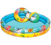 Piscina hinchable infantil de 2 aros, vinilo resistente, válvula de seguridad. incluye: piscina, pelota y flotador. 122 x 20 cm. (diámetro x alto)