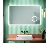 Sirhona espejo de baño led con lupa 3x 100x60cm con enchufe, indicador de la hora y función de espejo led antivaho