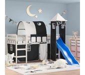 Vidaxl cama alta niños con torre madera pino blanco negro 90x190 cm