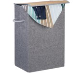 Relaxdays cesto ropa sucia rectangular con tapa, tela y bambú, gris, 60 litros