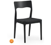 Pack 4 sillas negras madera de fresno con asiento trenzado