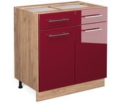 Vicco mueble bajo de cocina fame-line, rojo burdeos alto brillo, 80 cm sin encimera