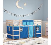 Vidaxl cama alta para niños con cortinas madera pino azul 90x190 cm