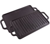 Plancha cocina hierro fundido esmaltado inducción, parrilla reversible 33x21cm, fuego barbacoa, victoria, negro, 38793