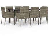 Conjunto de comedor de jardín de 9 piezas y cojines negros y grises.