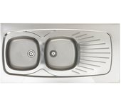 Fregadero de montaje nu lavelli, suave 18/10 acero inoxidable, 2 tanques, 1 drenante, l120cm