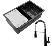 Cecipa max fregadero de 1 lavabo 70×44cm negro fregadero encastrable con escurridor y lavabo + grifo cocina con resorte y 3 modos de salida de agua