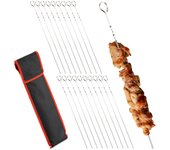 Relaxdays pack 20 pinchos para barbacoa acero inoxidable, brochetas carne y verduras, para parrilla, 39 cm, plateado