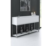 Aparador basilia, bufé de salón, aparador de salón, despensa de cocina, 150x30h80 cm, blanco y plata