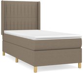 Cama con somier tapizado y colchón de tela gris topo de 90x200 cm