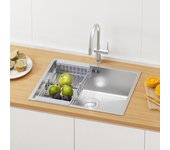 Auralum max fregadero cocina 1 bandeja 60*44*20cm,fregadero 1 cubo acero inoxidable 304,fregadero empotrado/subplano avec cesta drenaje,nano silver