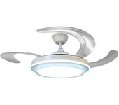 Ventilador de techo led, aspas plegables, ø110cm, 6 vel, motor silence dc 35w, modo verano/invierno, 3 tonos de luz, dimable, mando/app, color blanco