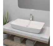 Lavabo y grifo mezclador de cerámica rectangular blanco vidaxl