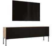Mueble tv : roble wotan / negro mate, patas cromadas, 140 x 52 x 32 cm