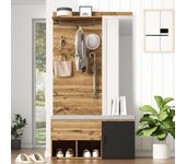 Zapatero con banco, espejo y perchero - 104 x 39 x 190 cm - tablero de partículas - roble