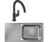 Fregadero 1 seno de acero inoxidable hansgrohe s44 + grifo de cocina hansgrohe vernis blend m35 210 negro mate