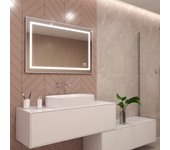 Modern line led espejo con marco plateado 65 x 100 cm, interruptor y almohadilla antivaho