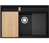 Primagran fregadero cocina negro 78x53cm, fregadero granito 1 seno + sifón + accesorios, fregadero sobre encimera al mueble 80cm - oslo pocket