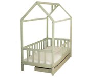 Cama-cabaña infantil de madera 80x160 con cajón y base oliva