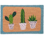 Relaxdays felpudo coco, alfombrilla puerta entrada, estampados cactus, 40x60 cm, antideslizante, resistente, multicolor