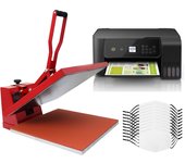 Set de prensa de calor 38cm tipo almeja e impresora ecotank / 10 cubre bocas medianos blancos para sublimación adultos