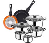 Bateria de cocina 8 piezas san ignacio en acero inoxidable con juego de sartenes (20 y 24 cm) en aluminio forjado