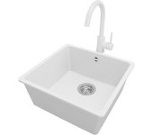 Primagran fregadero bajo encimera blanco 46x44cm, fregadero granito 1 seno + grifo 32x20cm + sifón, fregadero cocina al mueble 50cm - venecia easy
