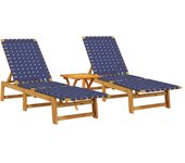 Pack 2 uds tumbona | silla de jardíns con mesa madera maciza de acacia azul oscuro cfw56405