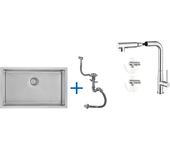Fregadero cocina 1 bandeja 70*44*19cm, empotrar/fleur/sous-plan,con sifón/trop-plein+mezclador de cocinae con ducha extragible rotativa 360°,cepillado