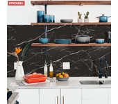 Salpicadero de cocina adhesivo mármol negro eléctrico - 200 x 60 cm