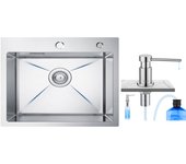 Cecipa max fregadero de cocina 1 seno 50×45×18.5cm fregadero de acero inoxidable cepillado + dispensador de jabón de cocina cromado 300ml