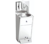 Fregadero de columna de acero inoxidable con accionamiento mediante botón de pie (no autónomo), profesional para conectar a la red de agua, completo.