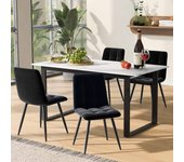 Conjunto de mesa de comedor y 4 sillas de terciopelo - 140/180 x 80 x 75 cm - patas de mdf y metal - tablero efecto mármol - blanco + negro