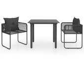 Set de muebles de jardín de 3 piezas | conjunto de comedor | conjunto de descanso pvc ratán negro cfw646144