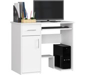 Escritorio: un cajón, 1 puerta, 3 estantes, blanco, 90 cm, alto: 74 cm, fondo: 50 cm,