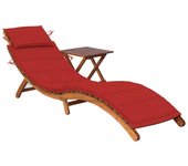 Tumbona de jardín con mesa y cojín madera maciza de acacia