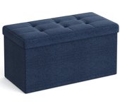 Baúl de almacenaje plegable - taburete reposapiés y banco, soporta hasta 300 kg, ideal para sala de estar, dormitorio y entrada, azul marino