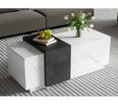 Mesa de centro - 2 puertas abatibles y bandeja con ruedas - blanco y gris